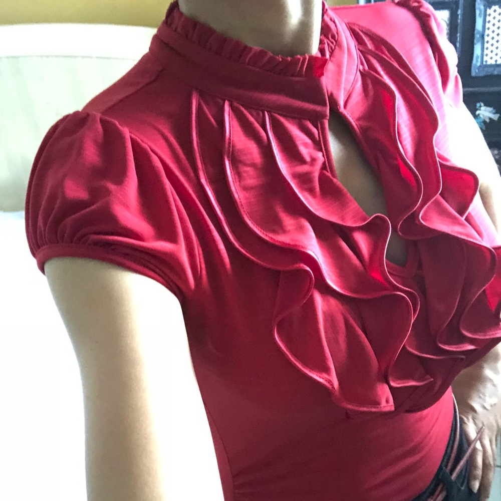 ♦️Ruby Red Ruffle Blouse